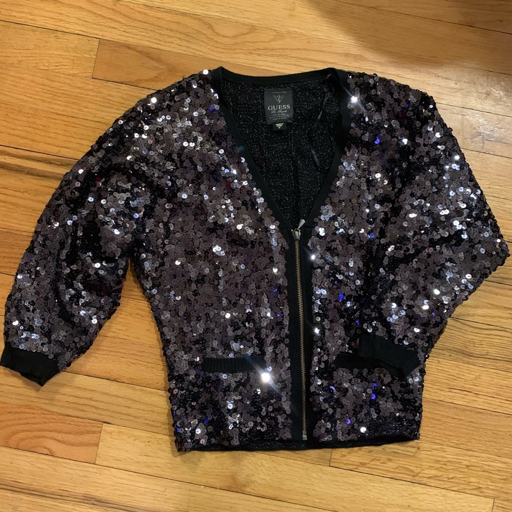 Guess Zip Up Sequined Cardigan